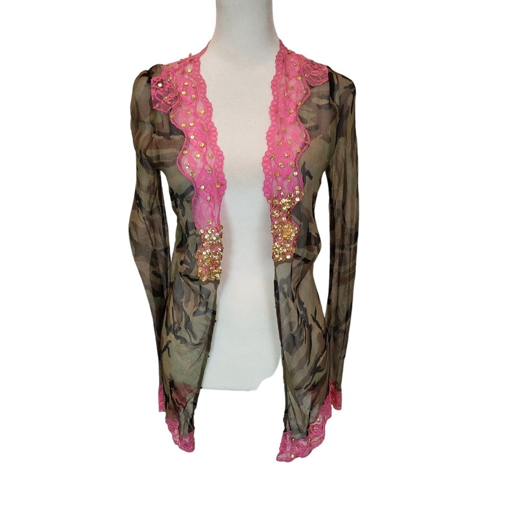 Eetincelle Couture Wm T1 Sheer 100% Silk Camo with Hot Pink Lace & Gold Sequence
